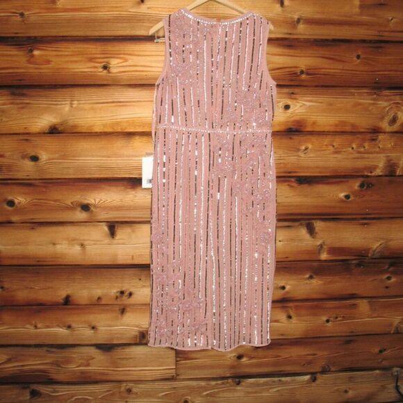 MAC DUGGAL 70260 Womens Rose Striped Floral Embellished Sleeveless Midi Dress - Picture 9 of 13